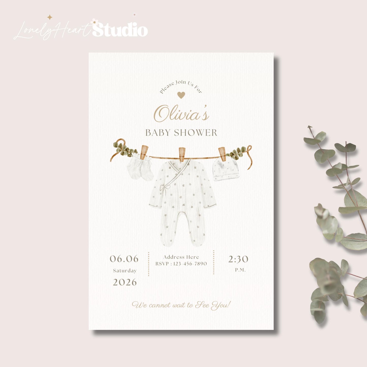 Personalised Baby Shower Invitations with Envelopes Gender Neutral Baby Grow washing line