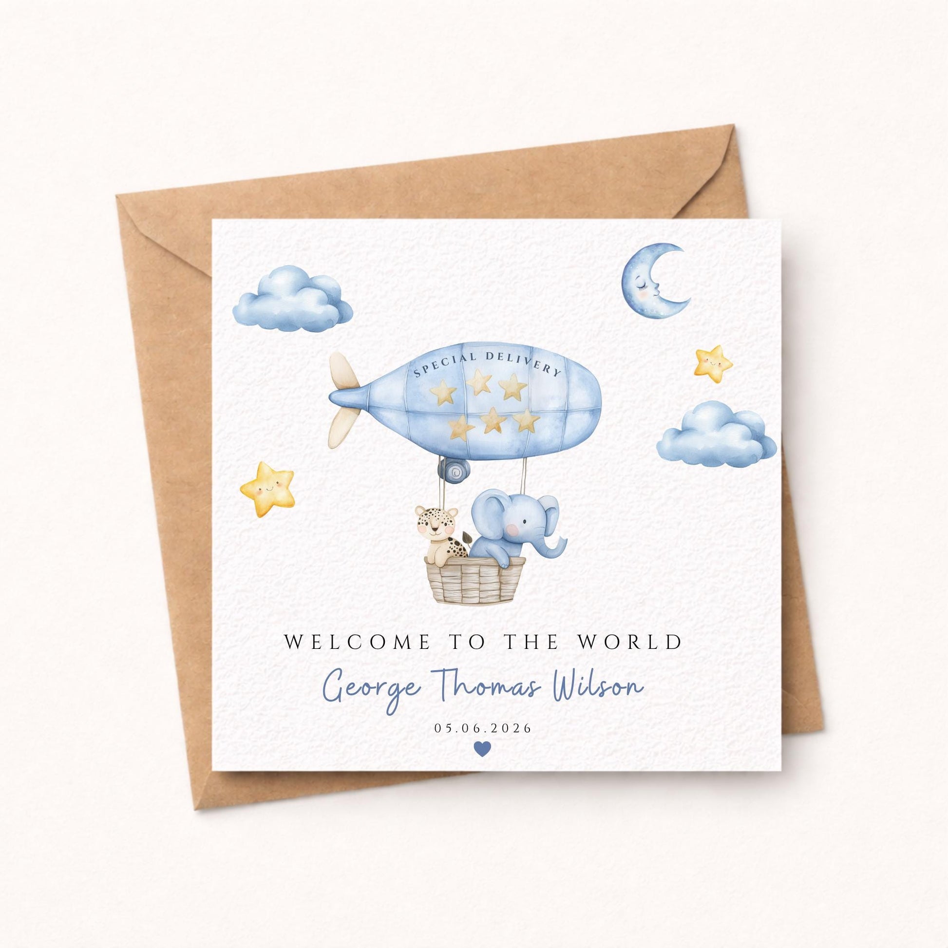 Personalised Watercolour New Baby Boy