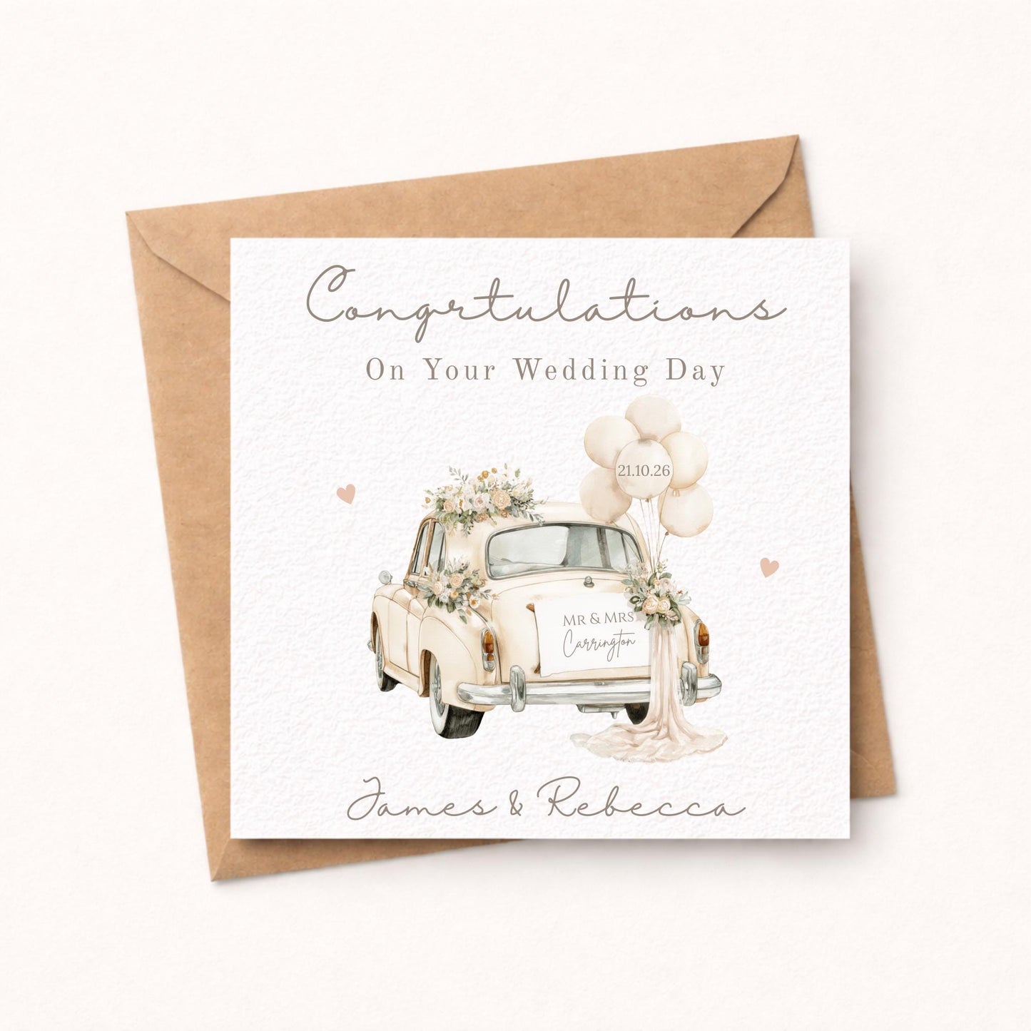 Personalised Wedding Card, Watercolour Floral Car