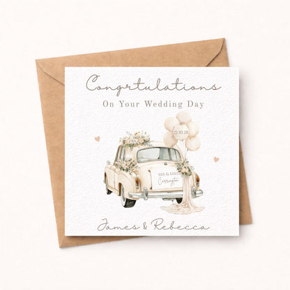 Personalised Wedding Card, Watercolour Floral Car