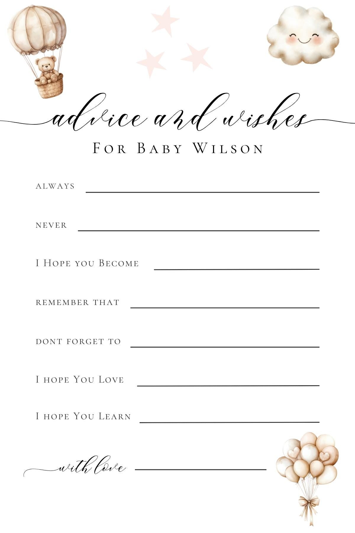 Personalised Baby Advice & Wishes Cards