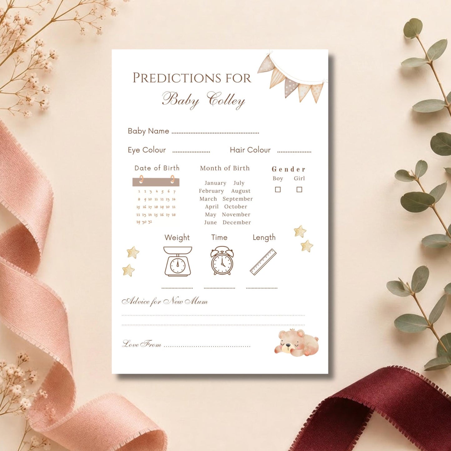 Personalised Baby Shower Prediction game