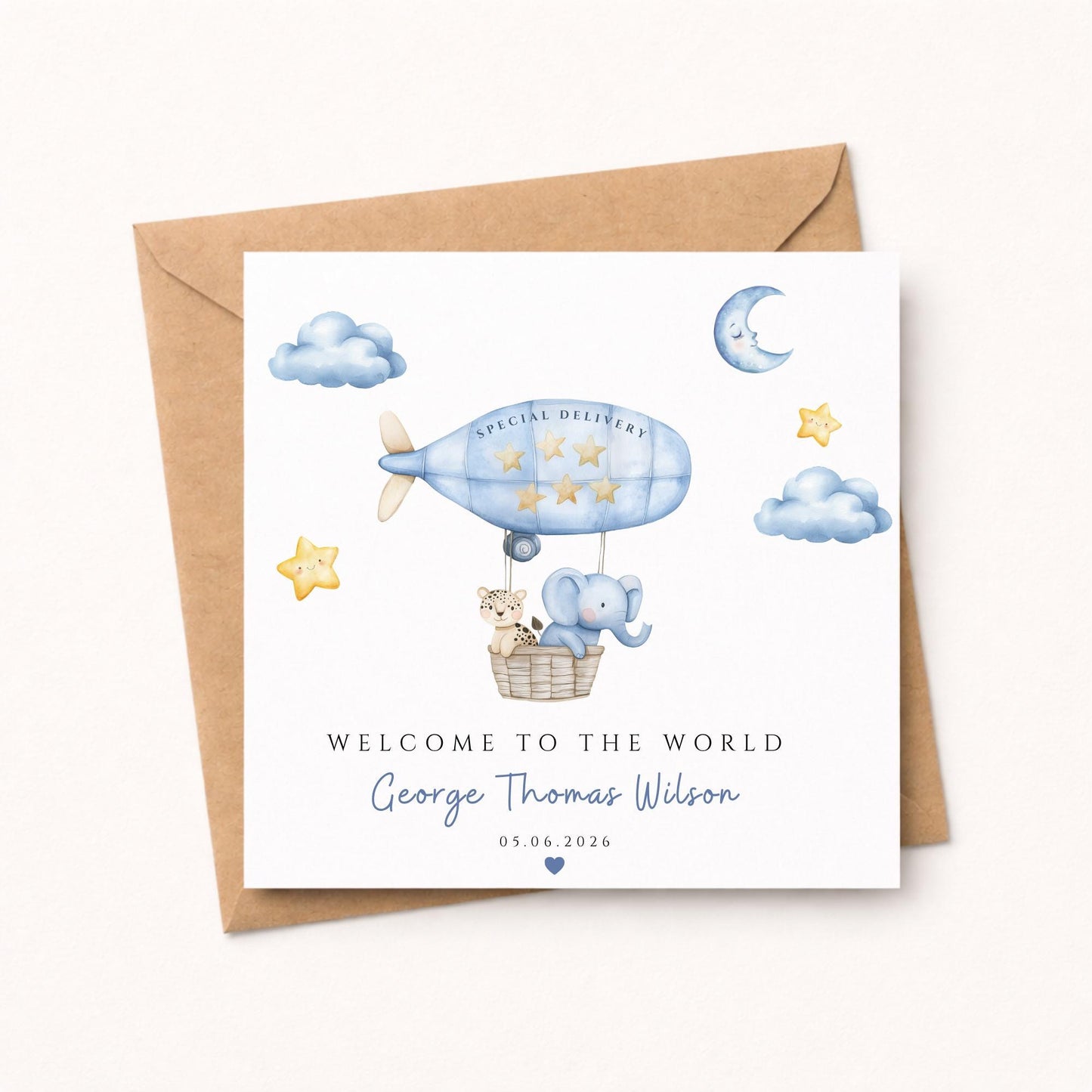Personalised Watercolour New Baby Boy