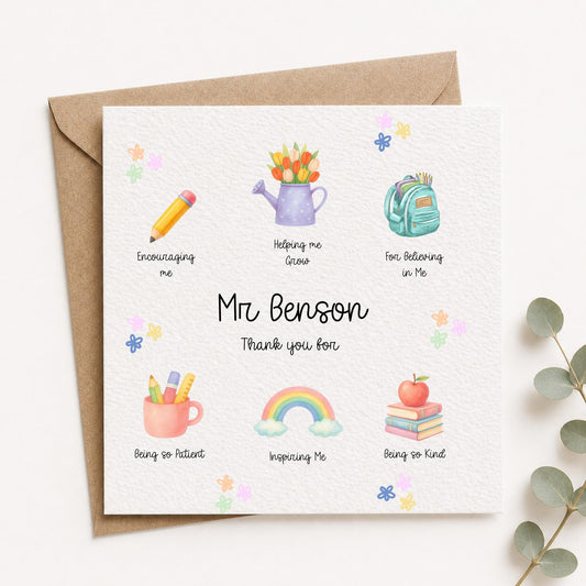 Personalised Teacher Appreciation Card
