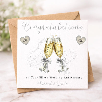25th Wedding Anniversary Card – Personalised Silver anniversary celebration card