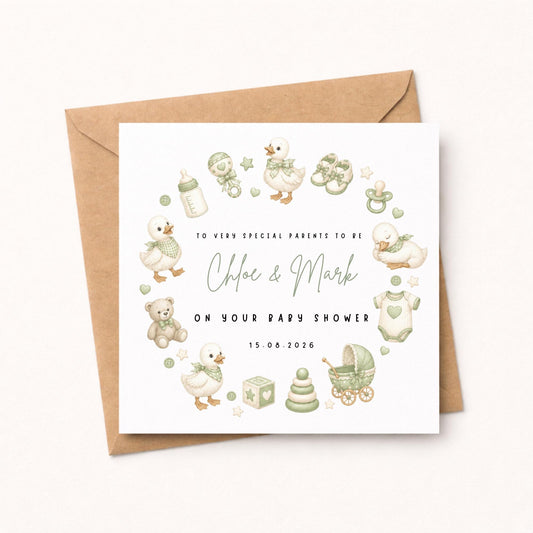 Personalised Baby Shower Card - Baby Shower Gift - Sage Green Gender Neutral Baby Shower Card -Pregnancy Card - New Pare