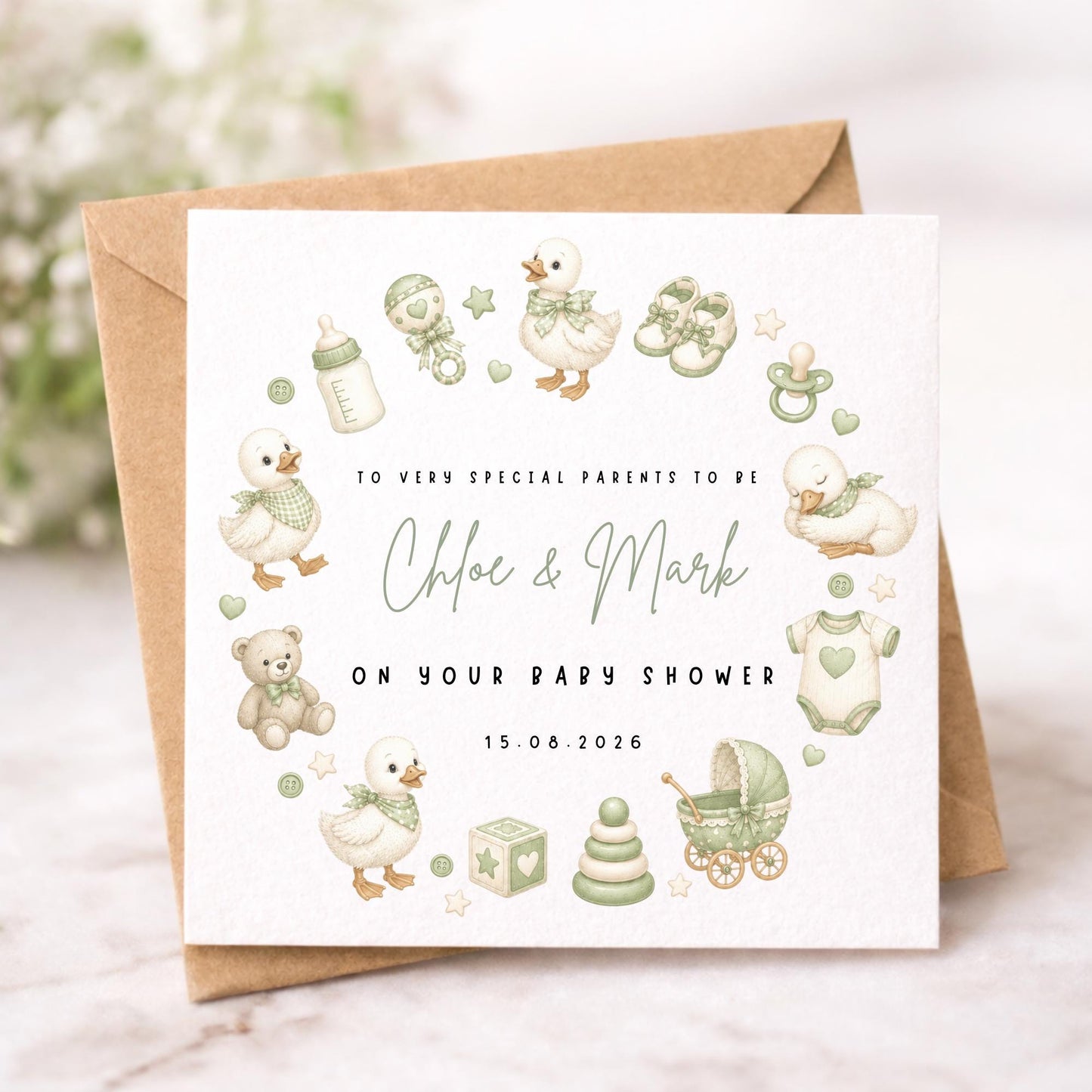 Personalised Baby Shower Card - Baby Shower Gift - Sage Green Gender Neutral Baby Shower Card -Pregnancy Card - New Pare