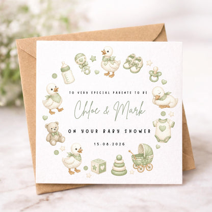 Personalised Baby Shower Card - Baby Shower Gift - Sage Green Gender Neutral Baby Shower Card -Pregnancy Card - New Pare