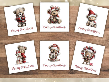 Cute Teddy Bear Christmas Cards Set of 6