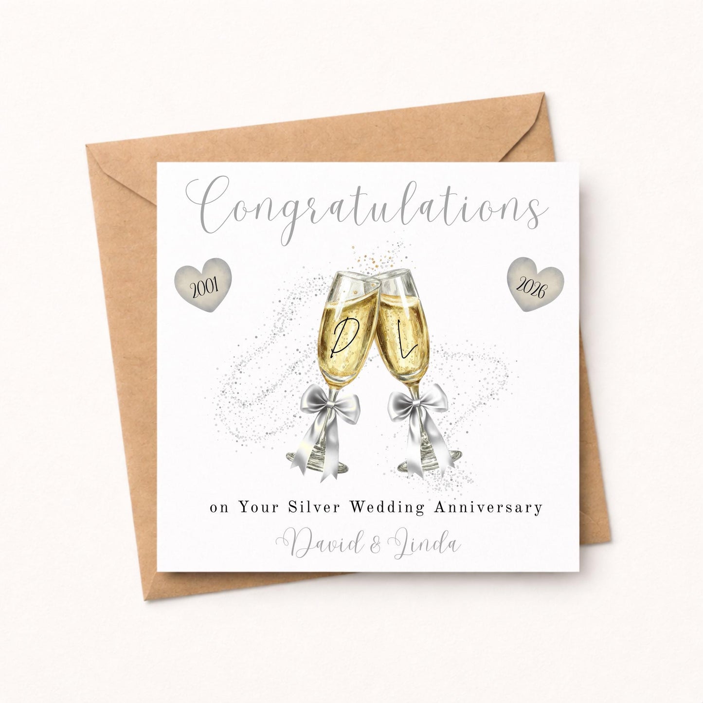 25th Wedding Anniversary Card – Personalised Silver anniversary celebration card