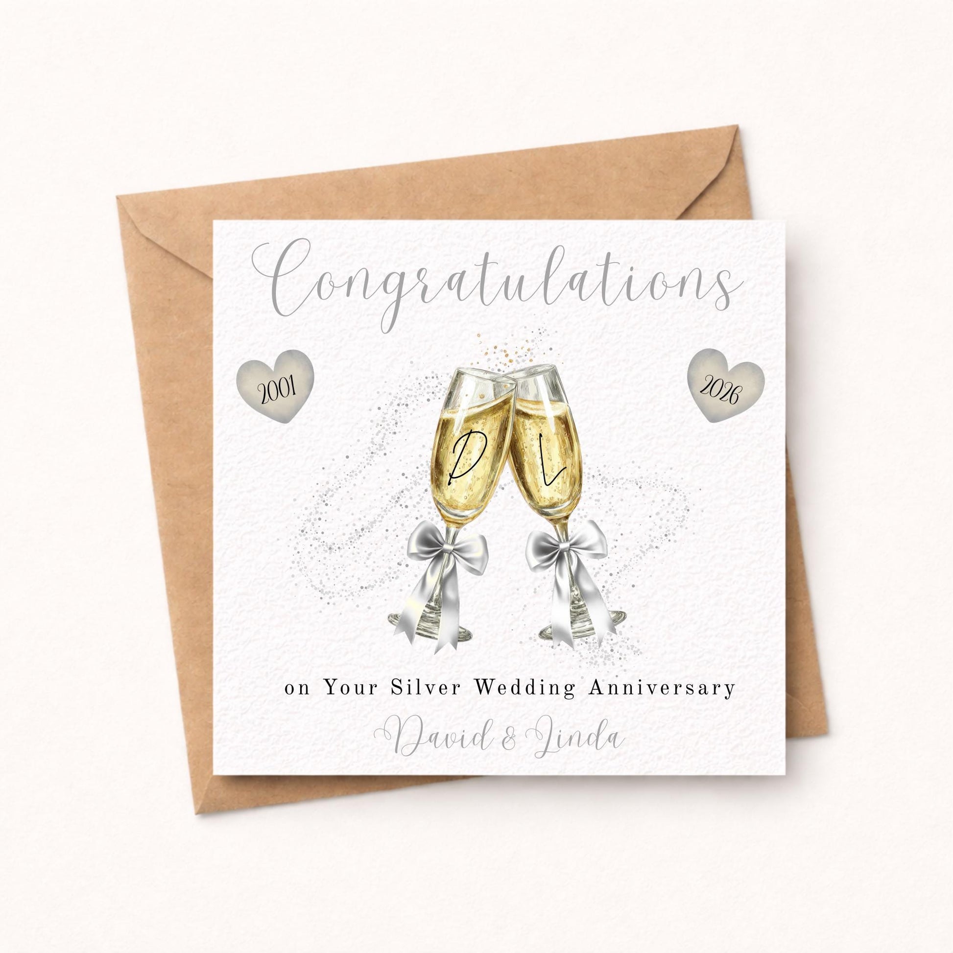 25th Wedding Anniversary Card – Personalised Silver anniversary celebration card