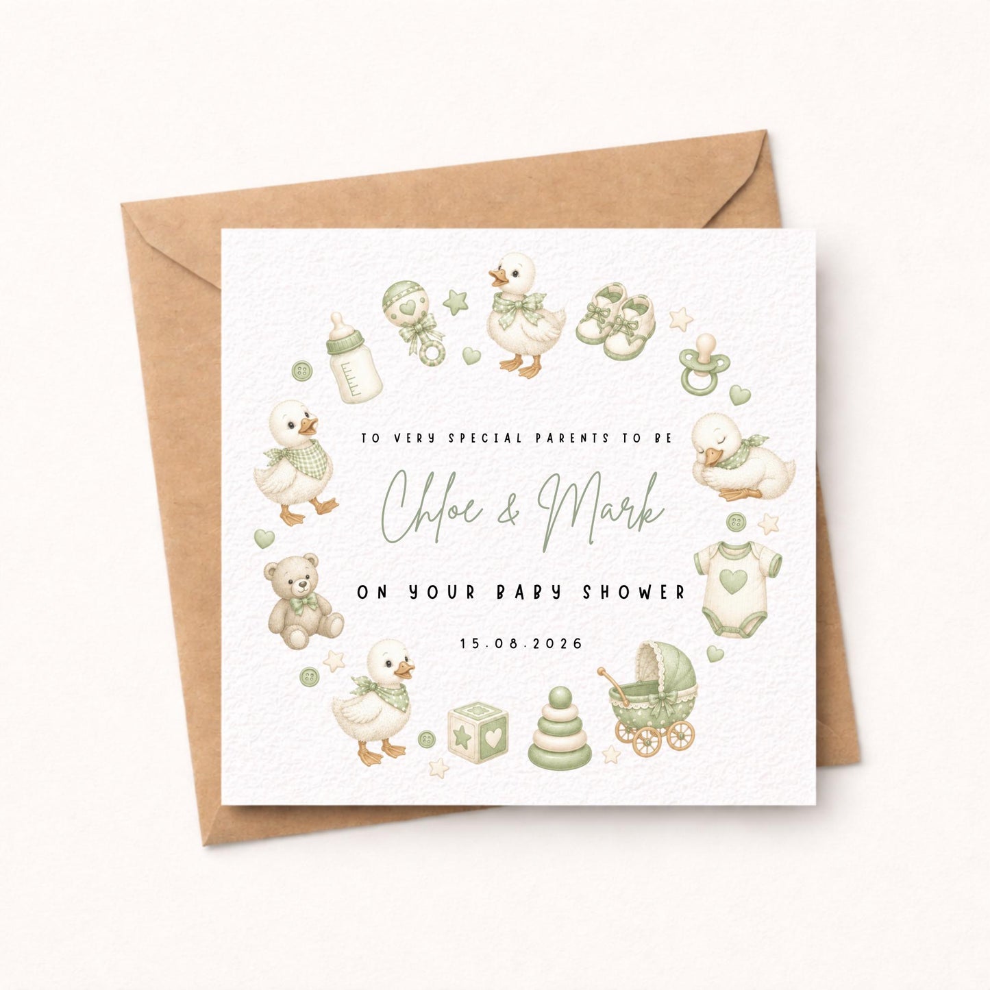 Personalised Baby Shower Card - Baby Shower Gift - Sage Green Gender Neutral Baby Shower Card -Pregnancy Card - New Pare