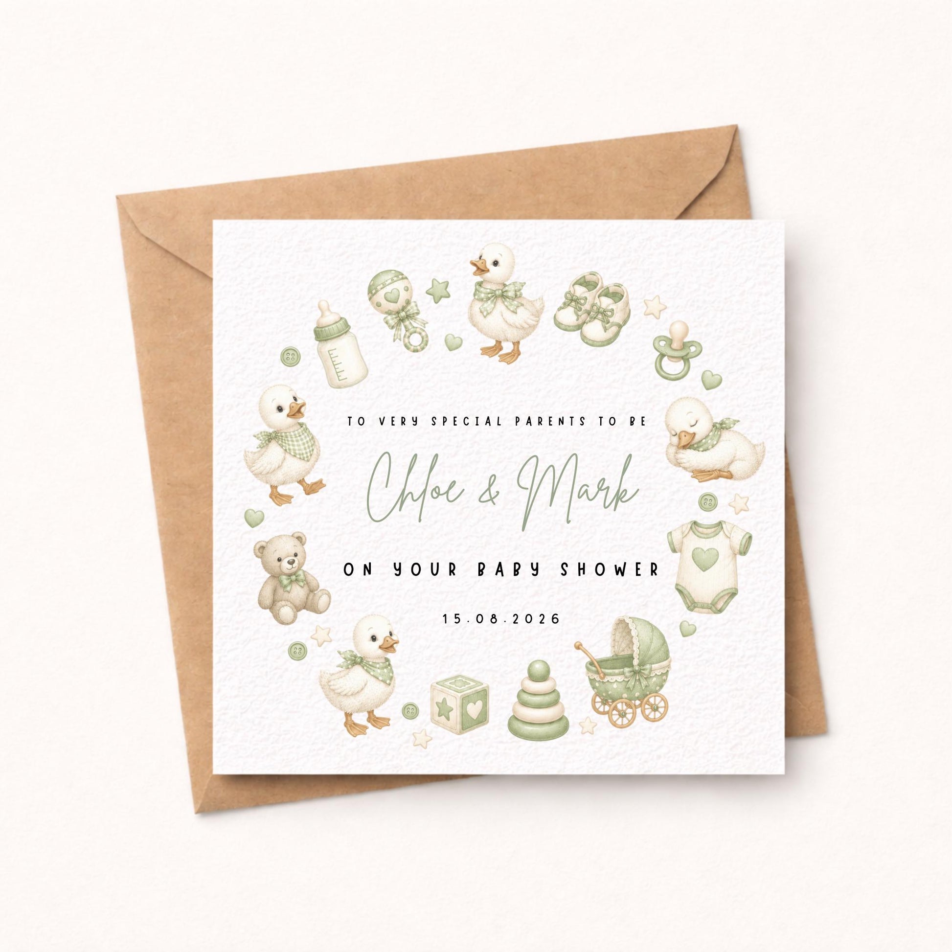 Personalised Baby Shower Card - Baby Shower Gift - Sage Green Gender Neutral Baby Shower Card -Pregnancy Card - New Pare
