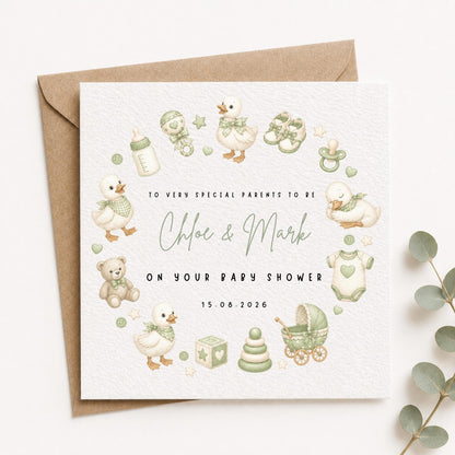 Personalised Baby Shower Card - Baby Shower Gift - Sage Green Gender Neutral Baby Shower Card -Pregnancy Card - New Pare
