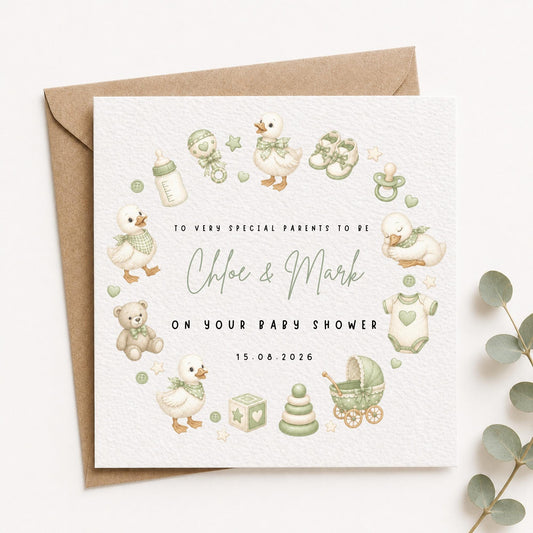 Personalised Baby Shower Card - Baby Shower Gift - Sage Green Gender Neutral Baby Shower Card -Pregnancy Card - New Pare