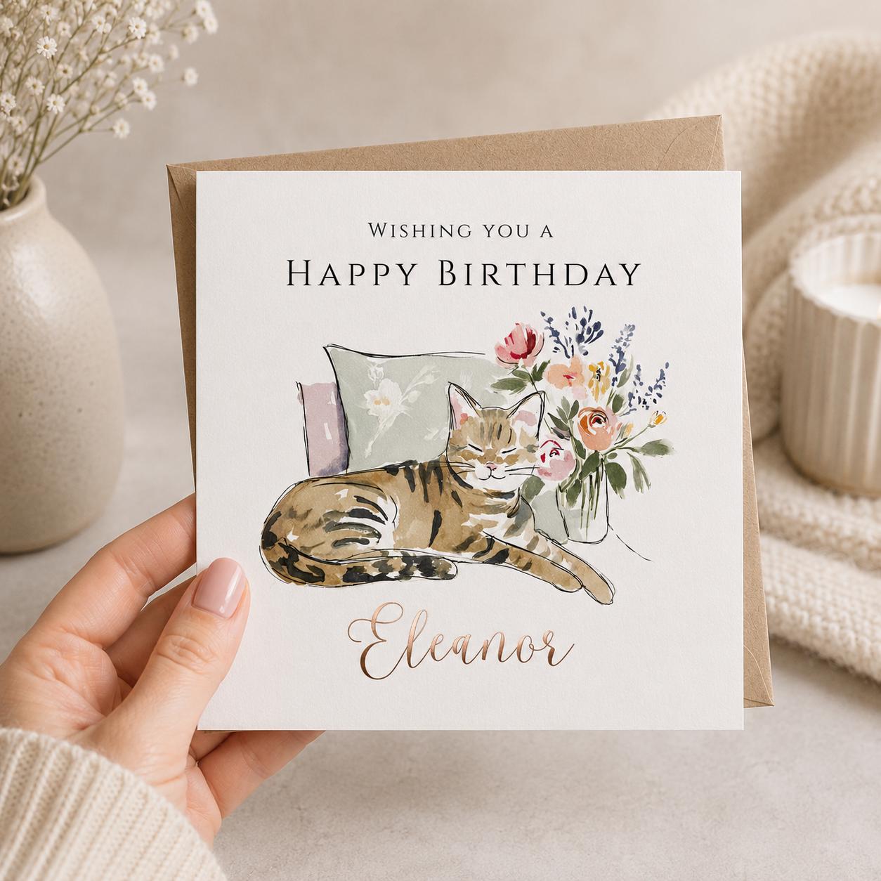 Personalised Cat Foiled Birthday Card