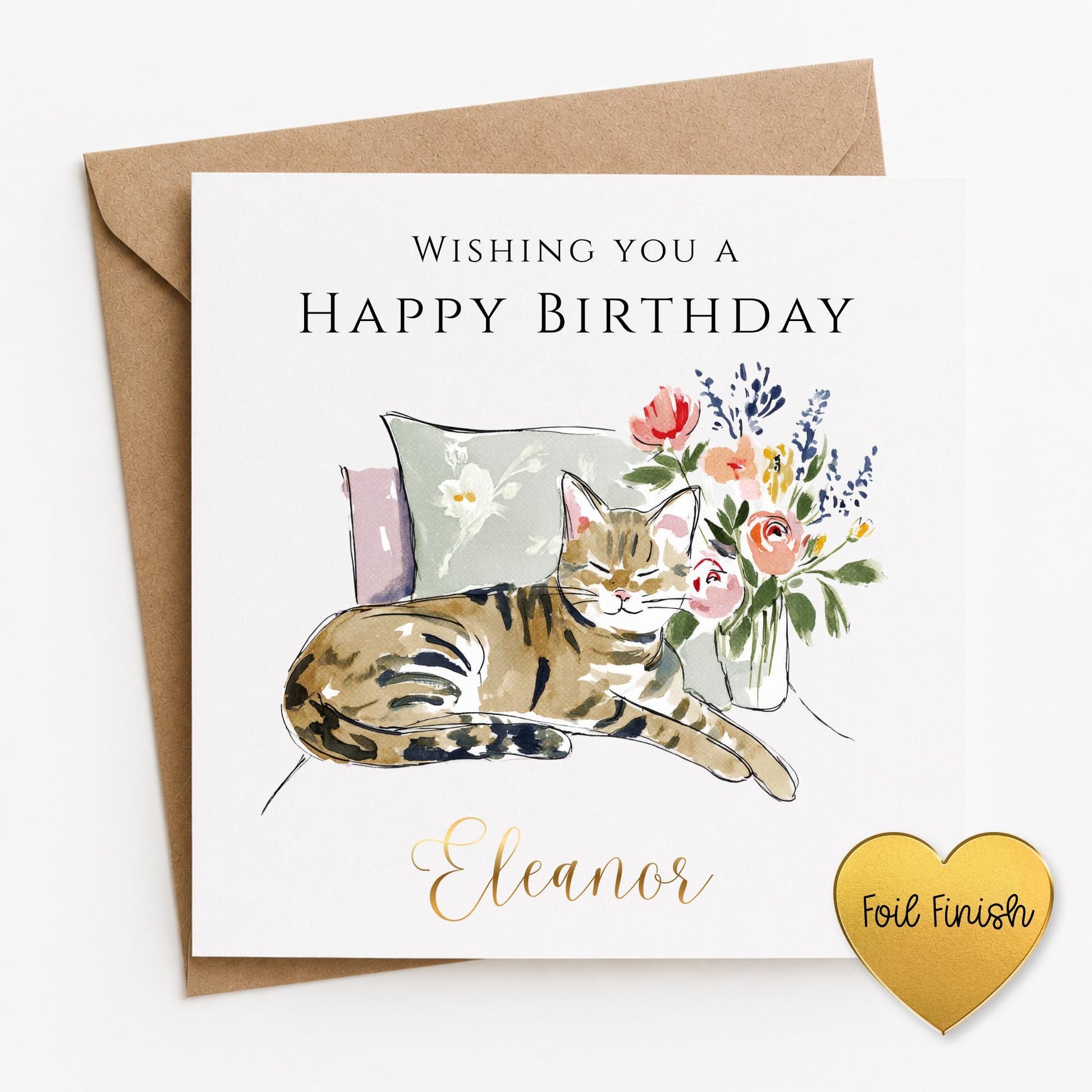 Personalised Cat Foiled Birthday Card
