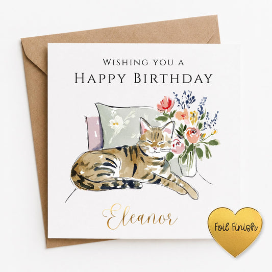 Personalised Cat Foiled Birthday Card