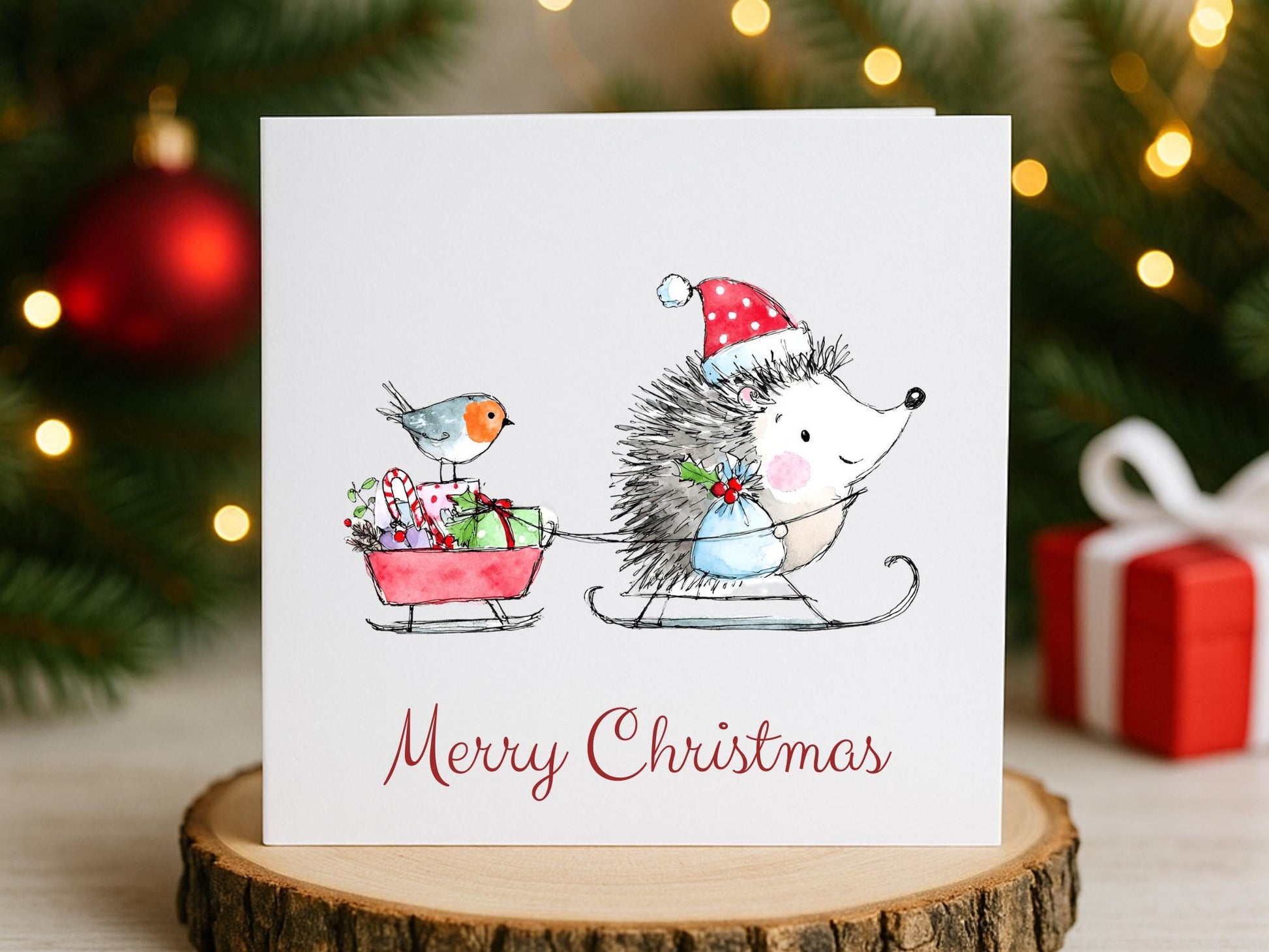 Handmade Christmas Cards set: Whimsical Festive Hedgehogs Designs Pack of 6 Seasons Greetings