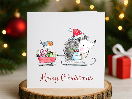 Handmade Christmas Cards set: Whimsical Festive Hedgehogs Designs Pack of 6 Seasons Greetings