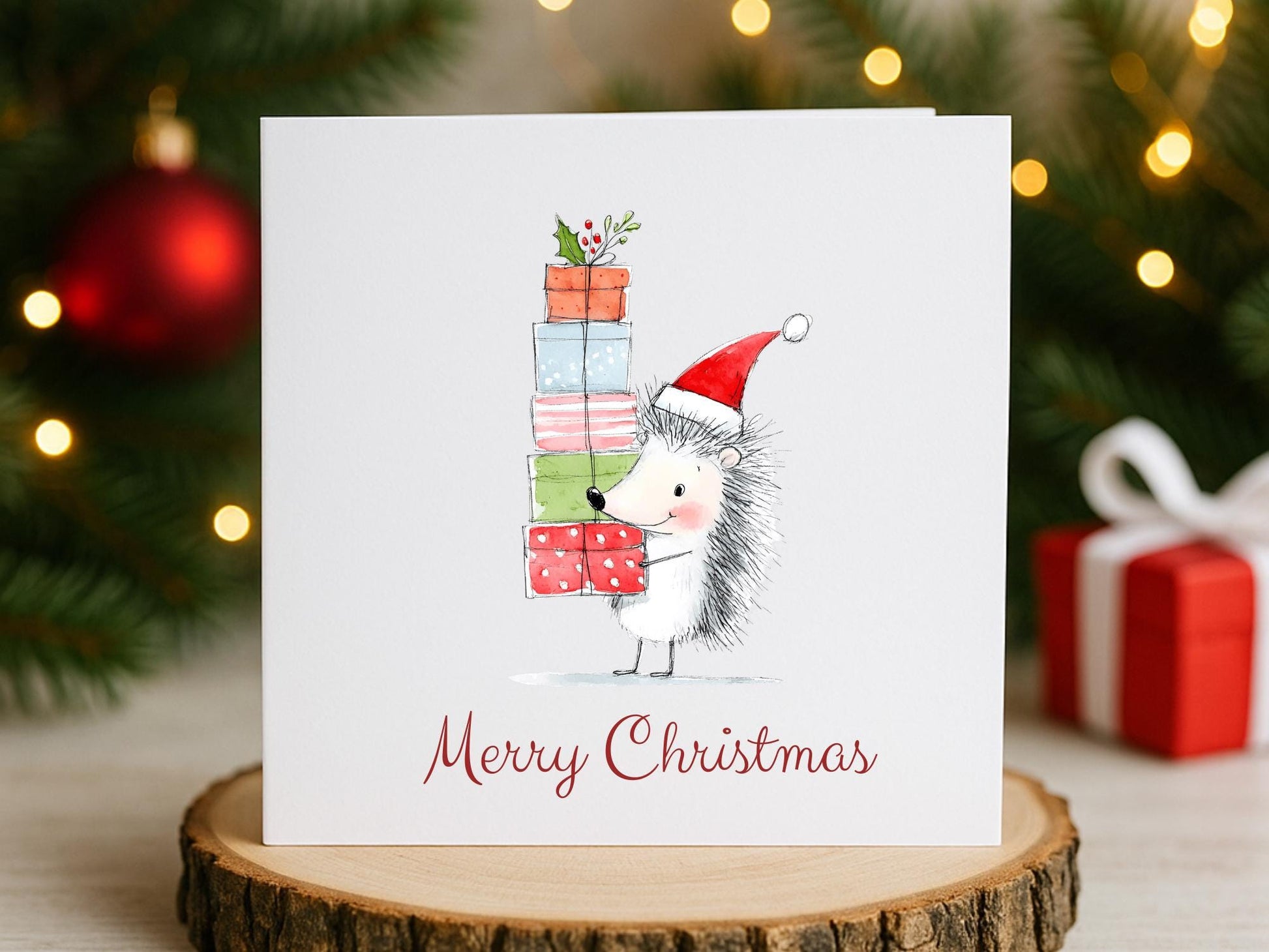 Handmade Christmas Cards set: Whimsical Festive Hedgehogs Designs Pack of 6 Seasons Greetings