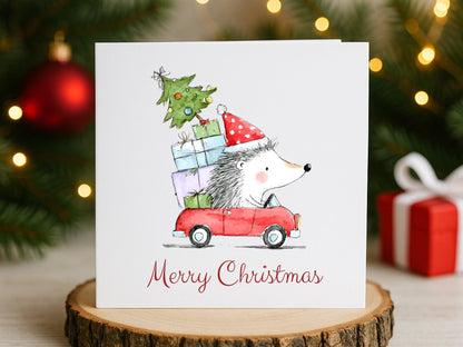 Handmade Christmas Cards set: Whimsical Festive Hedgehogs Designs Pack of 6 Seasons Greetings