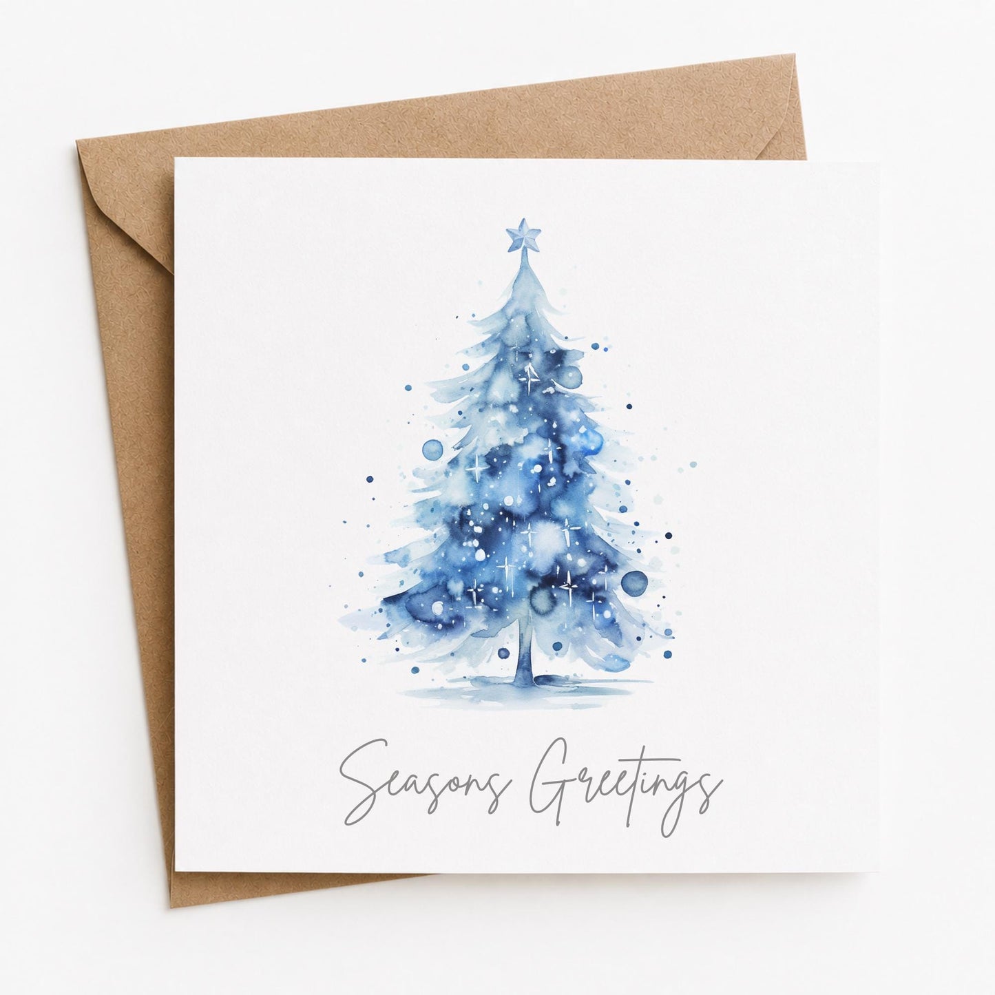 Watercolour Blue Christmas Tree Cards - Single or Multipack Seasons Greetings