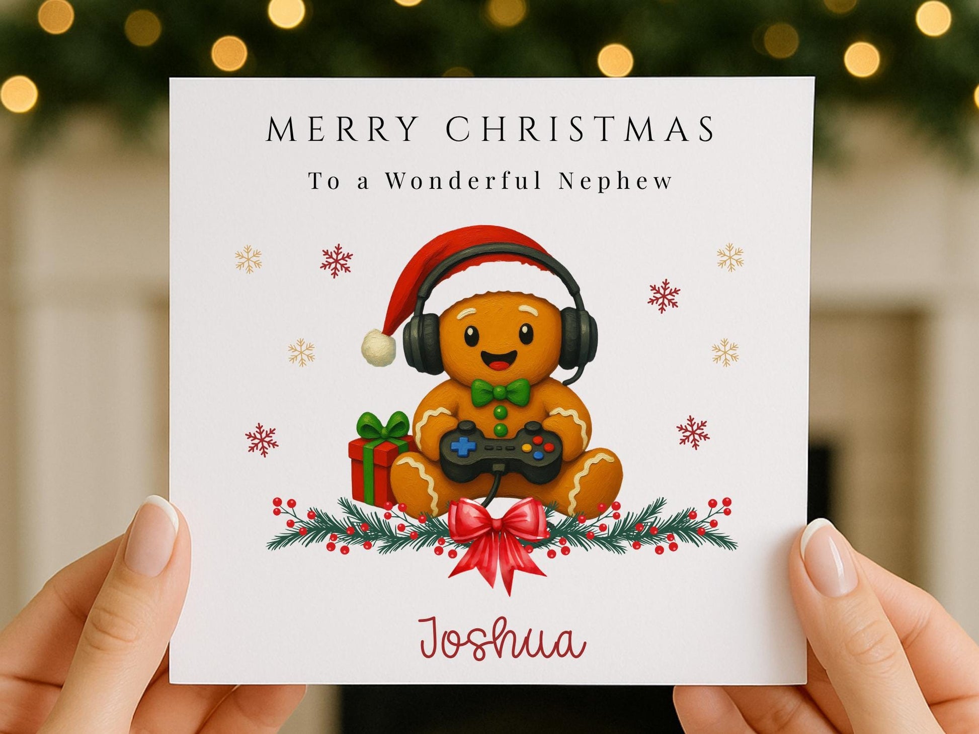 Personalised Gingerbread Gamer Christmas Card: For Him or Her