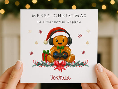 Personalised Gingerbread Gamer Christmas Card: For Him or Her