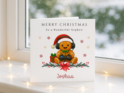 Personalised Gingerbread Gamer Christmas Card: For Him or Her