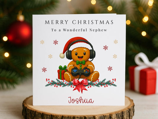 Personalised Gingerbread Gamer Christmas Card: For Him or Her
